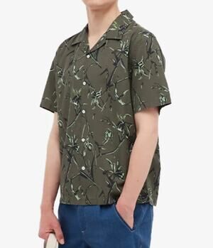 Rag & Bone New York Mens Avery Printed Vacation Shirt Army Floral 100% Cotton XS